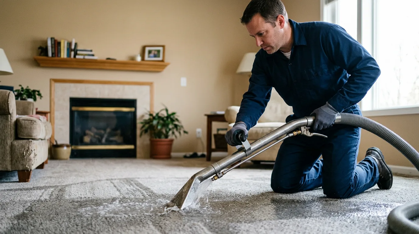 Water damage restoration technician working near Cambridge, ME